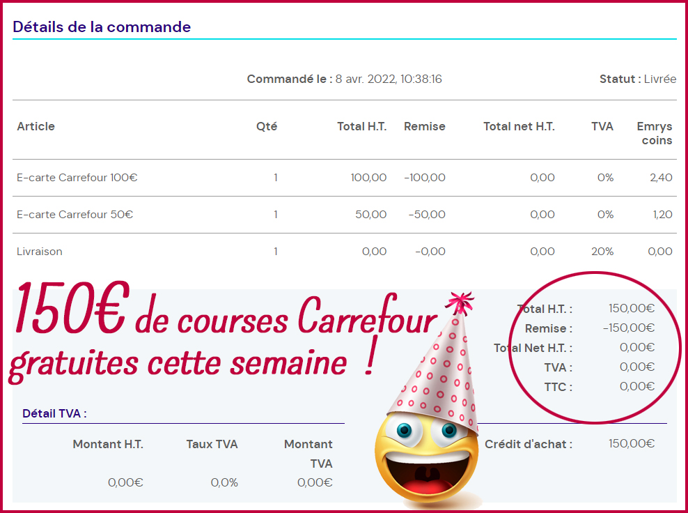 150 euros de courses gratuites chez Carrefour grâce à Emrys la Carte